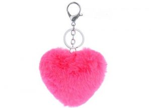 heart shape genuine rabbit fur pom car key hanger