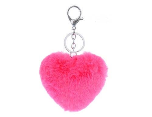 Heart shape genuine rabbit fur pom car key hanger