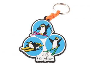 Skiing penguin key ring soft pvc