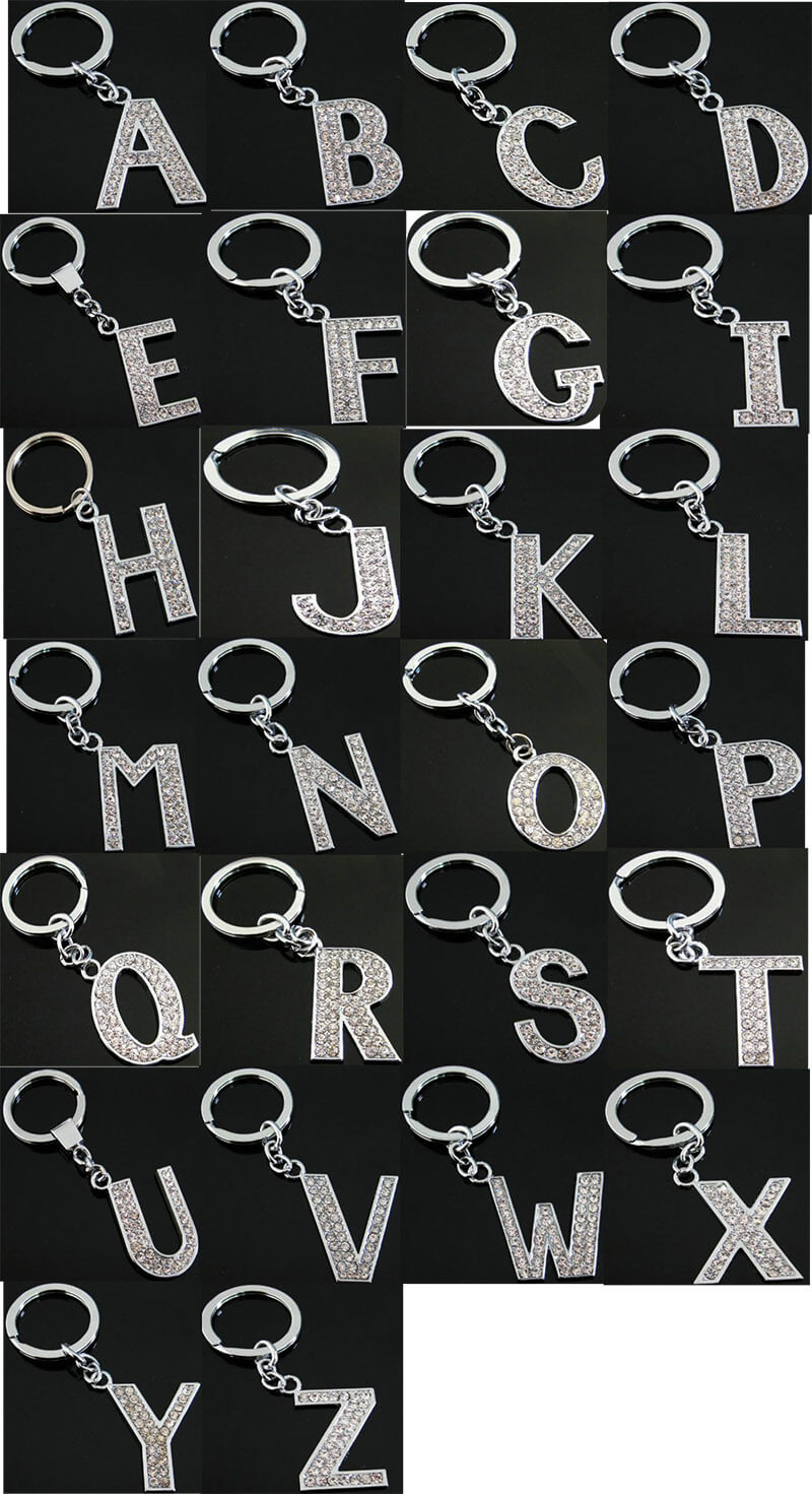 Rhinestone alphabet letter Z keyring