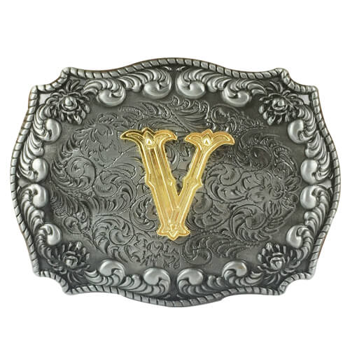custom belt buckles initials V
